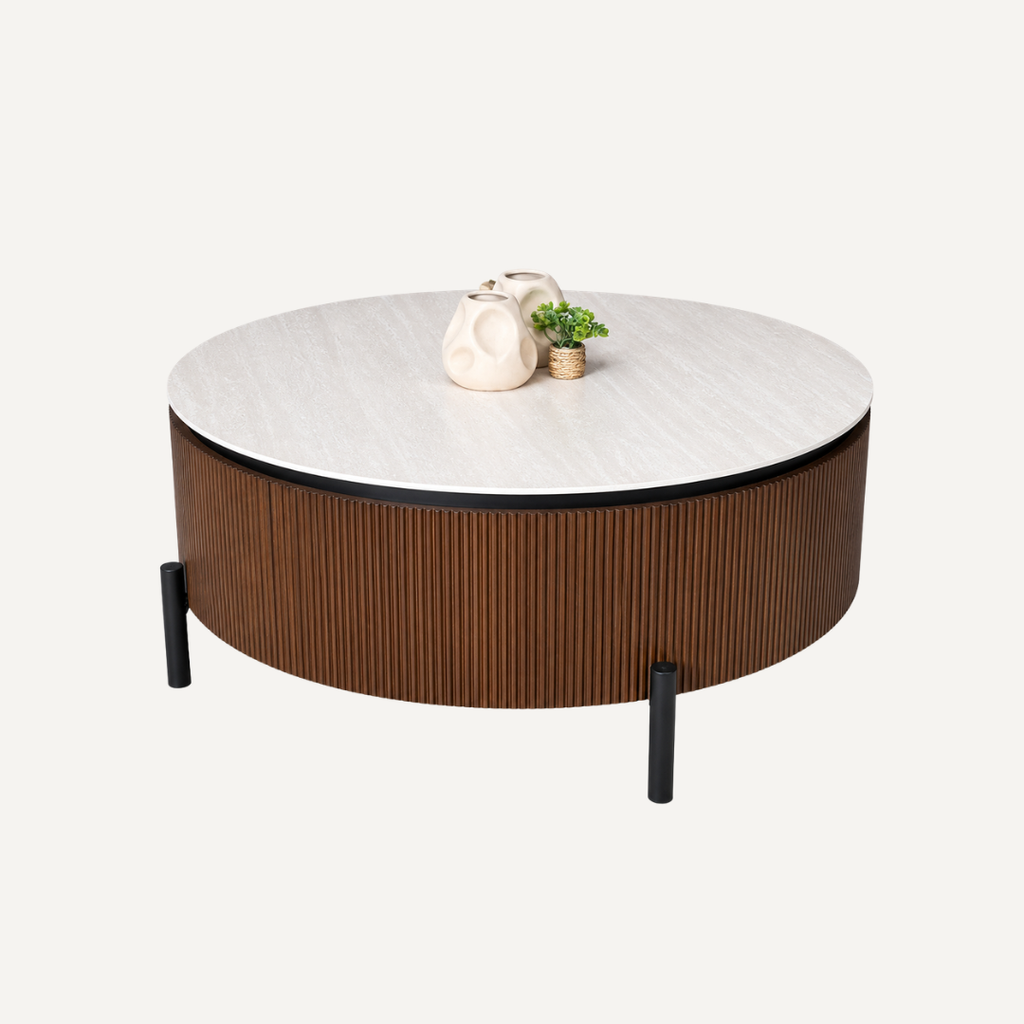 Table basse Aqua CT Brown – Ø 100 cm – Plateau en céramique beige