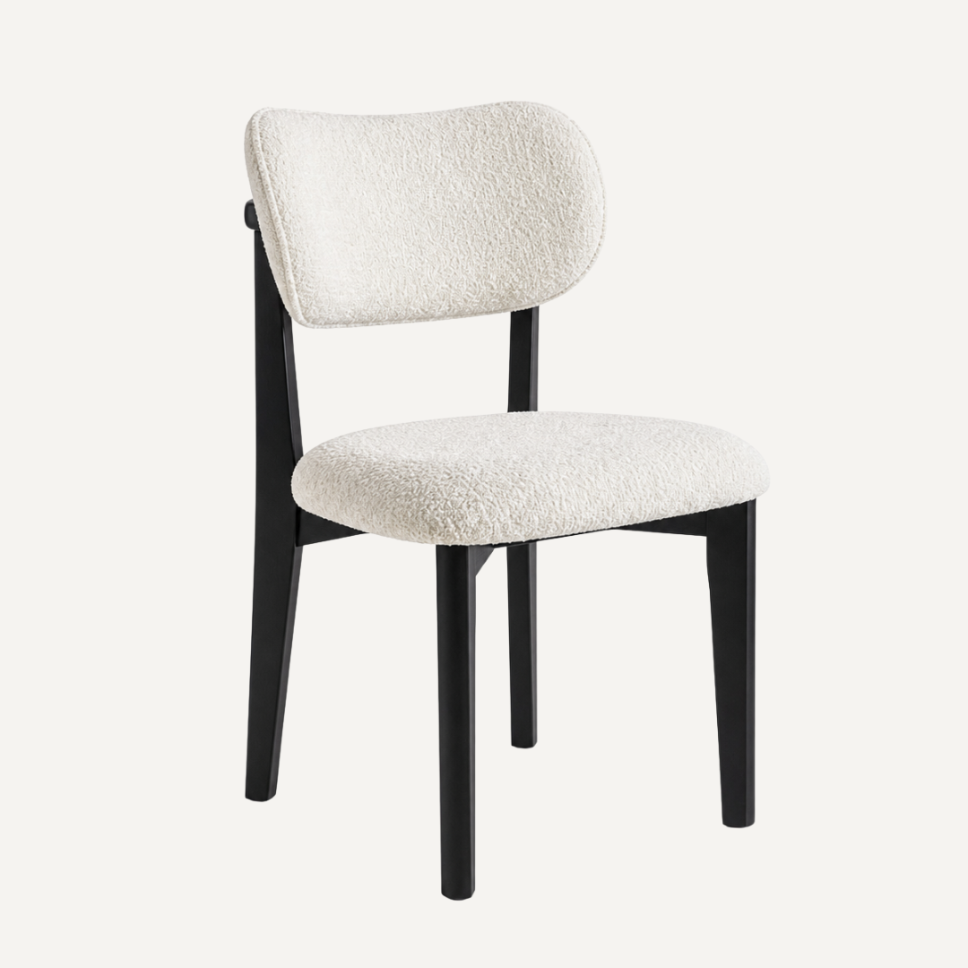 Chaise Design Rétro – Tissu Bouclé Piétement en Bois