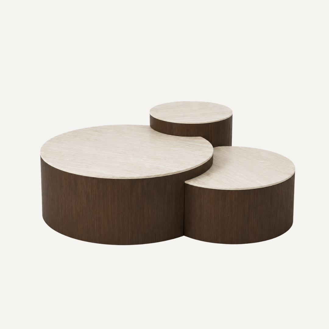 Aqua CT Brown – Lot de 3 Tables Basses – Plateau Céramique Beige