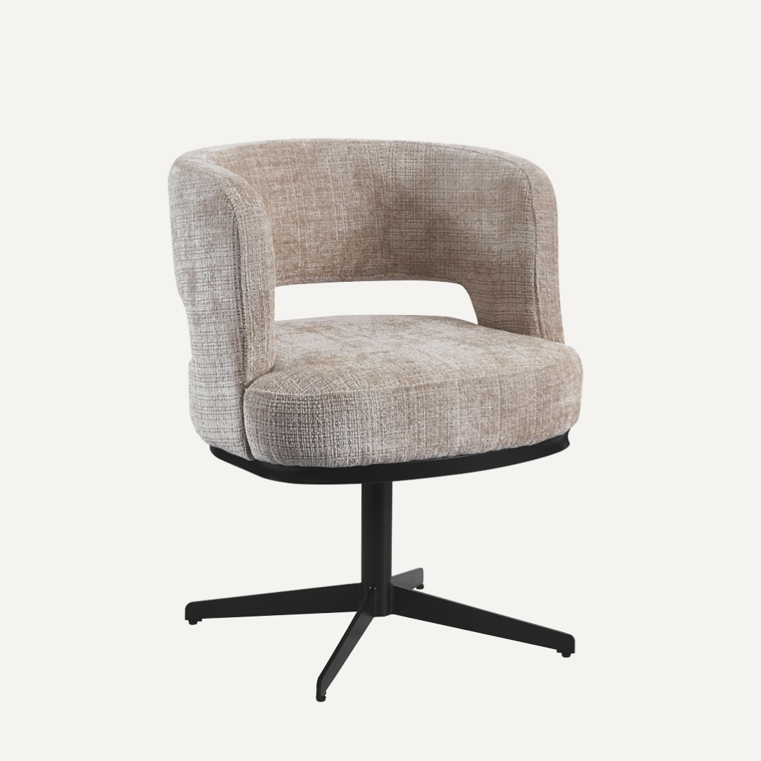 Lira - Fauteuil pivotant en bouclé avec pieds noirs