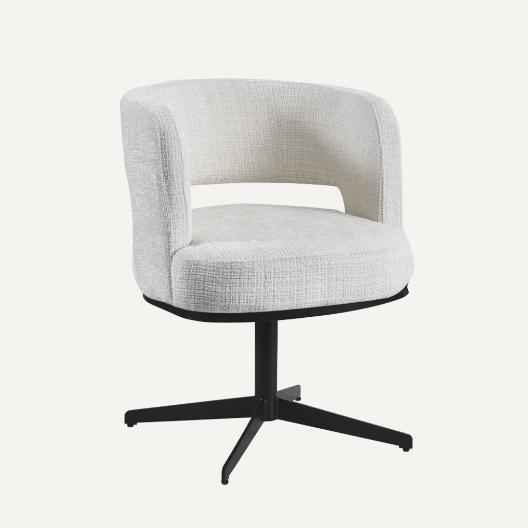 Lira - Fauteuil pivotant en bouclé avec pieds noirs